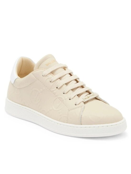 Mario Valentino Shoes - Valentino by Mario Valentino Womens Sofia VLogo Leather Sneaker Shoes Cream US 8